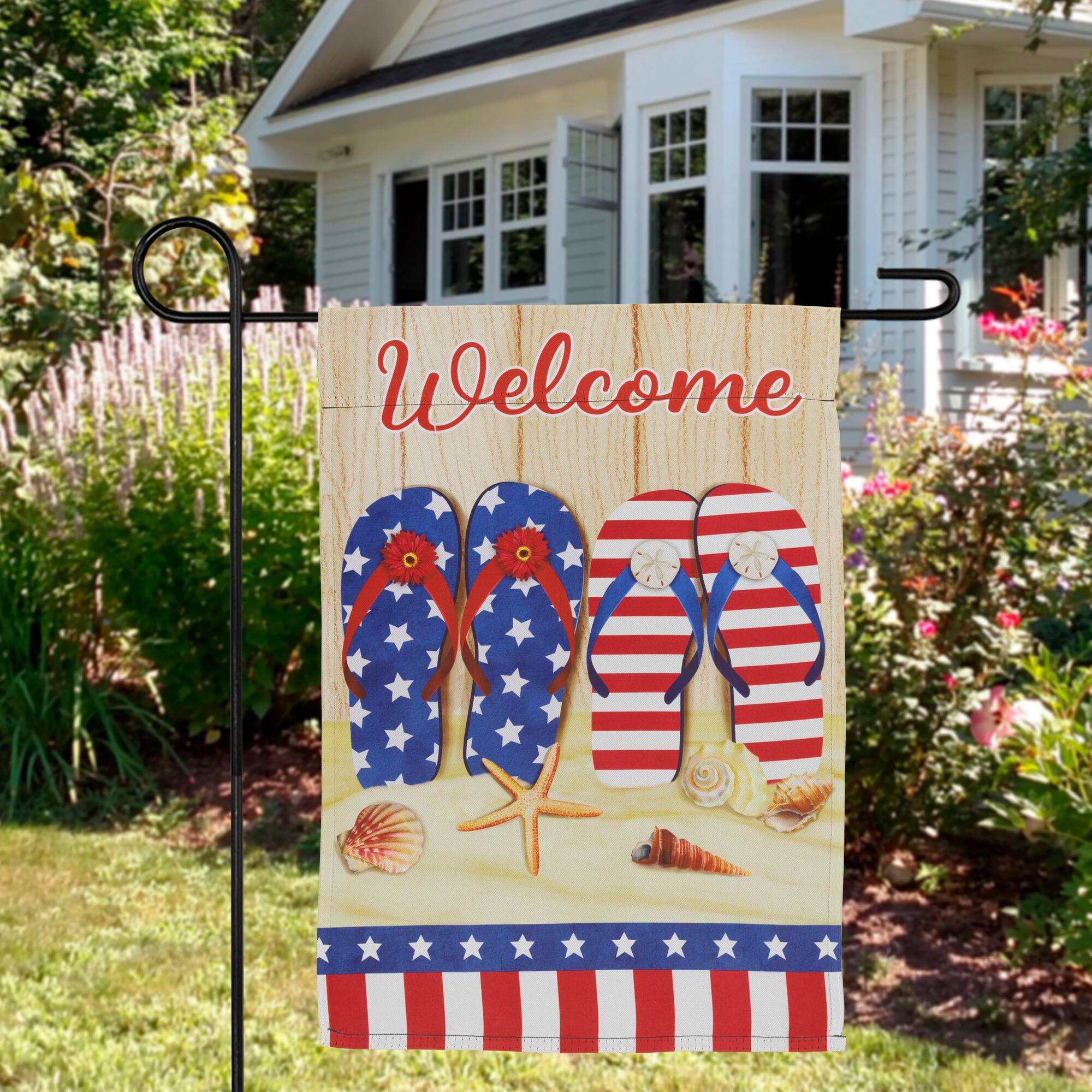 18" Sandy Beach Welcome Stars & Stripes Patriotic Garden Flag